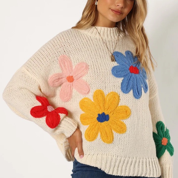 Petal & Pup Sweaters - HOLD - NWT FLOWER KNIT SWEATER IN CREAM FROM PETAL & PUP